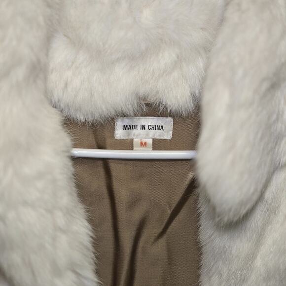 Genuine Rabbit Fur Jacket Cream & Tan French Origin Satin Lined Hook & Eye Med - Picture 12 of 14